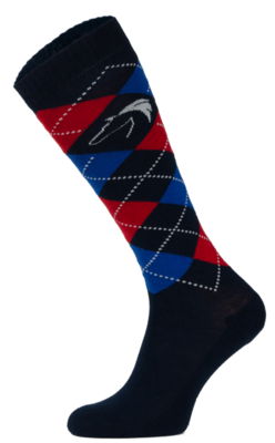 Classic Black, Blue and Red Argyle Horse Riding Socks