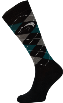 Classic Black, Grey and Green Argyle Horse Riding Socks