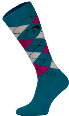 Classic Blue, Pink and White Argyle Horse Riding Socks
