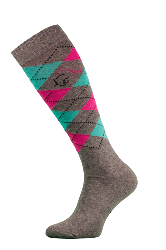 Classic Brown, Pink and Green Argyle Horse Riding Socks