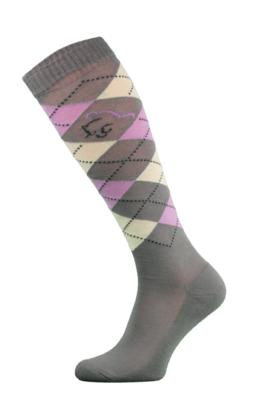 Classic Brown, Pink and White Argyle Horse Riding Socks
