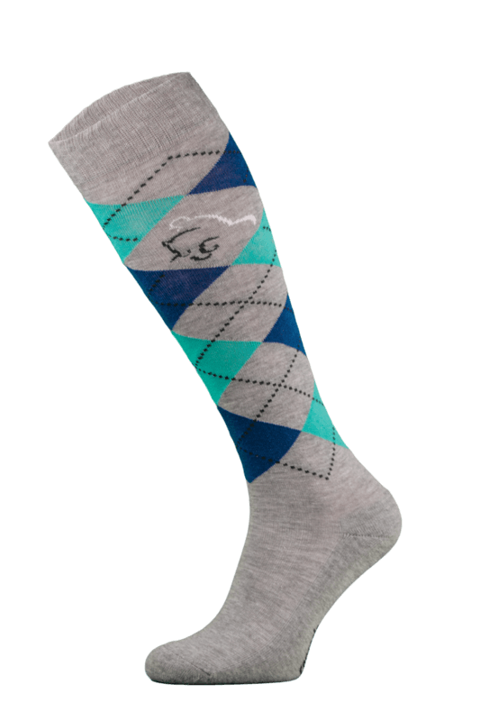 Classic Grey, Blue and Green Argyle Horse Riding Socks