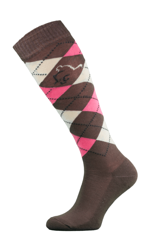 Classic Dark Brown, Pink and White Argyle Horse Riding Socks Classic Dark Brown, Pink and White Argyle Horse Riding Socks