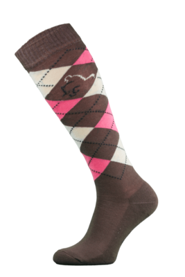 Classic Dark Brown, Pink and White Argyle Horse Riding Socks