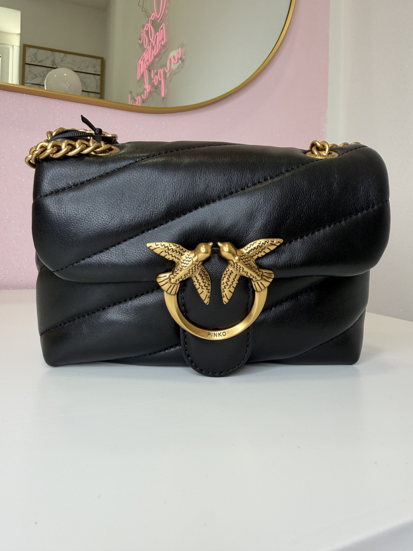 MINI PINKO BAG, NERA  E ORO