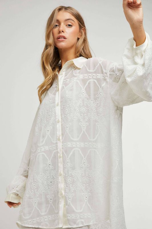 PLUS PUFF SLEEVES BUTTONS PLACKETLACE SHIRTS DRESS