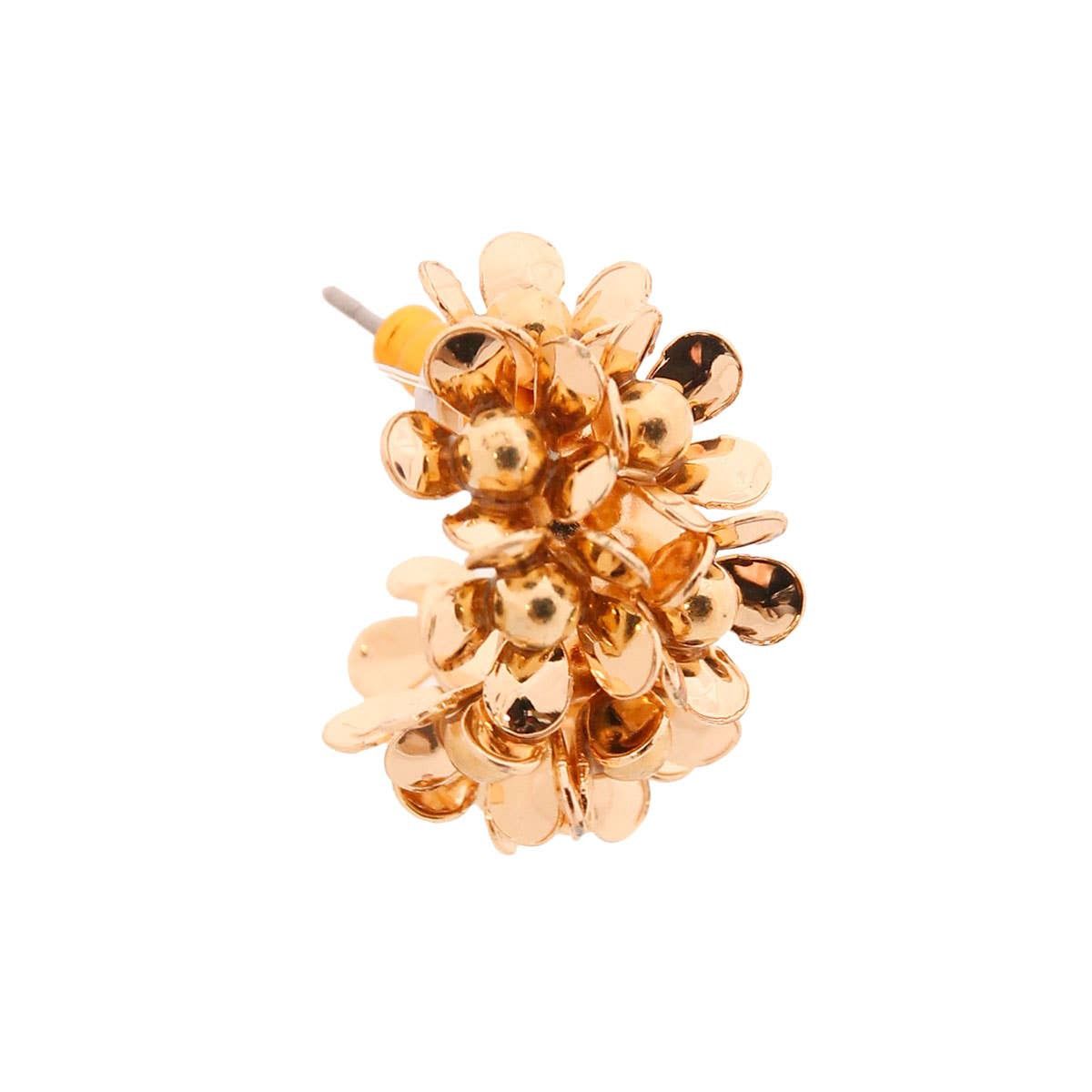Gold Flower Hoop Earrings, Color: Gold, Plating: Gold, Size: .75 Inches