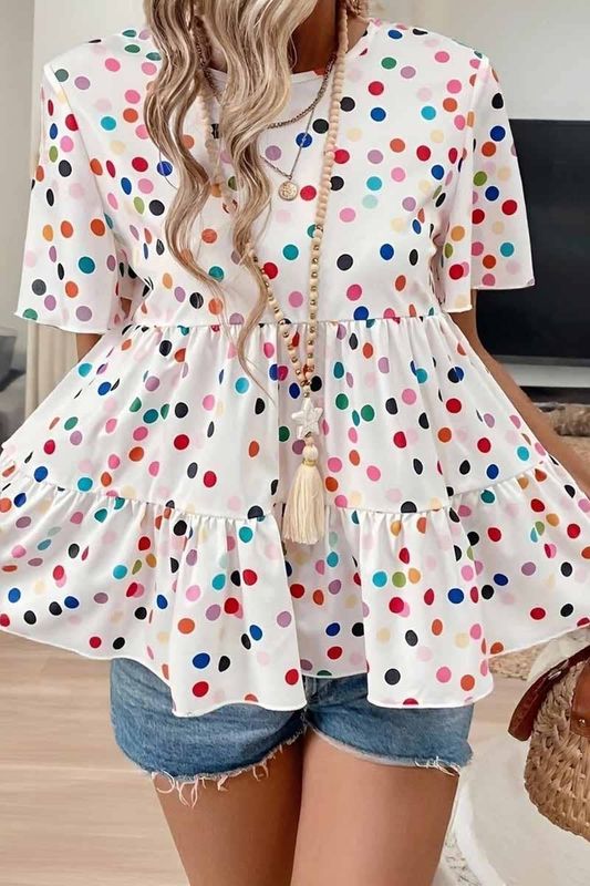 POLKA DOT BUTTON SHORT SLEEVE BLOUSE