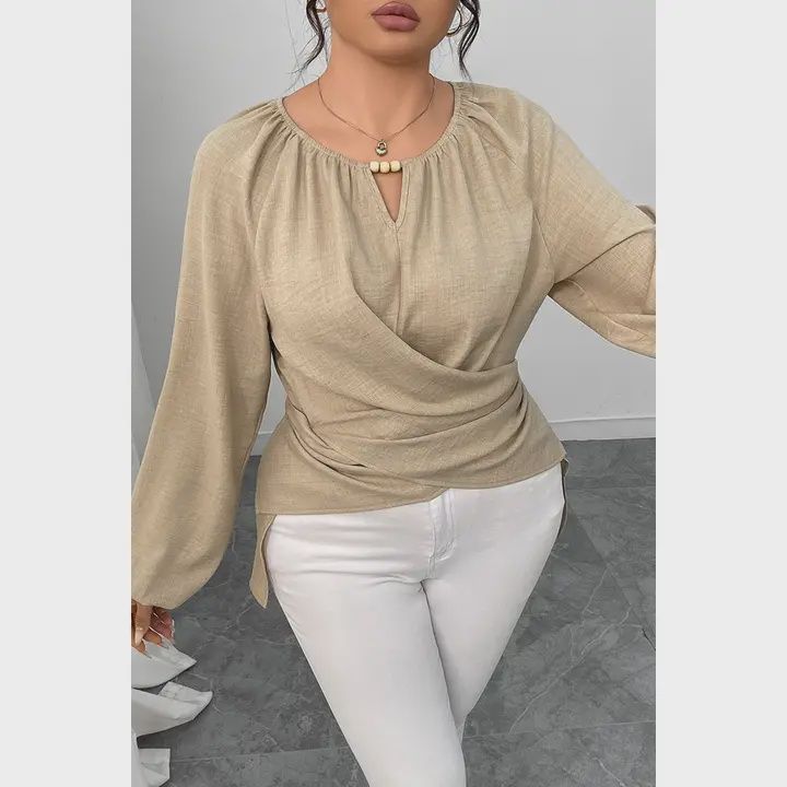 Solid Crossed Long Sleeves Top