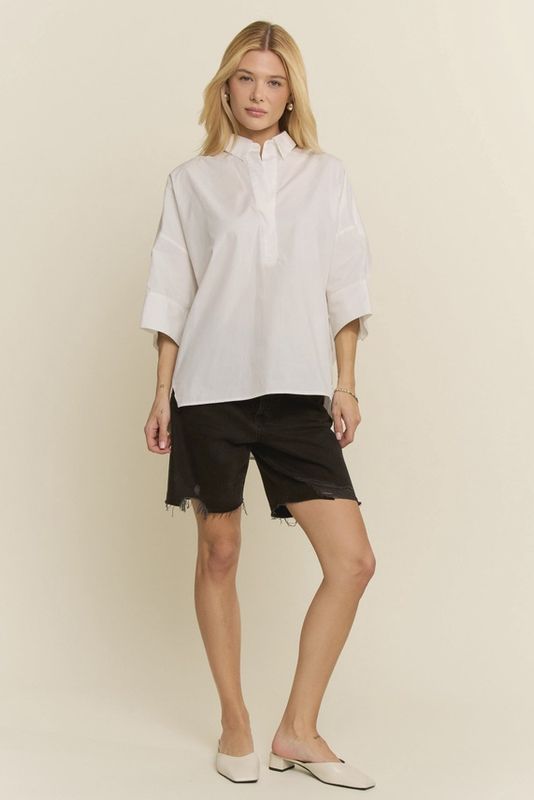 White V- Neck Popover Shirt