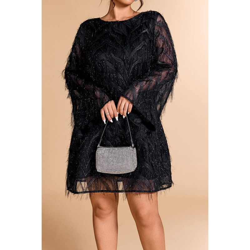 Plus Size Sequin Fringe Lace Short Dress