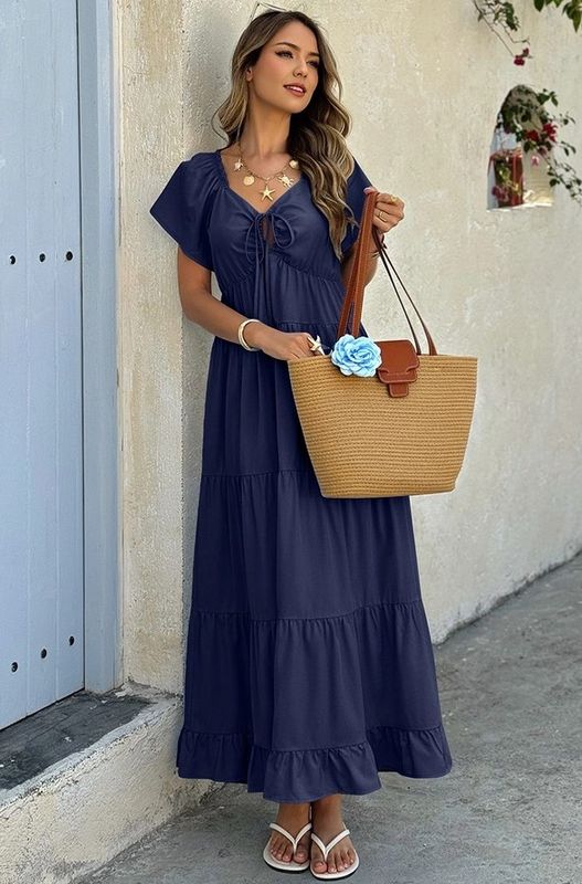 Blue Cross V Neck Knot Dress