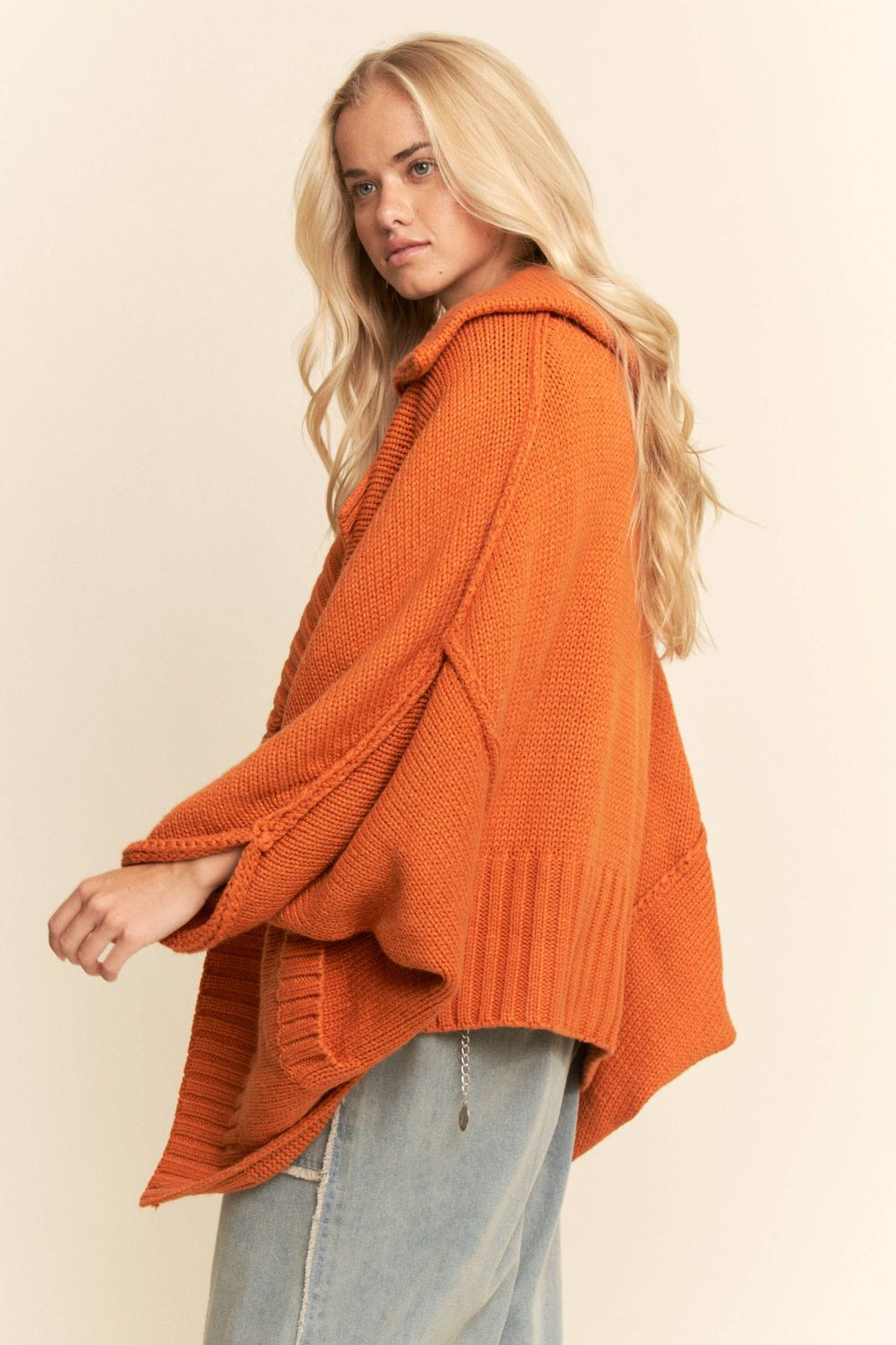 OPEN FRONT JACKET LONG VOLUMINOUS SLEEVES, Color: Burnt Orange, Size: 2XL/3XL