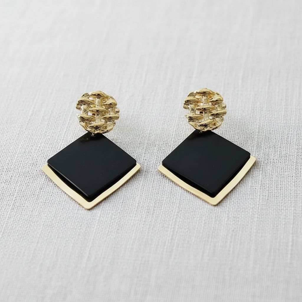 Black Geometric Drop Earrings