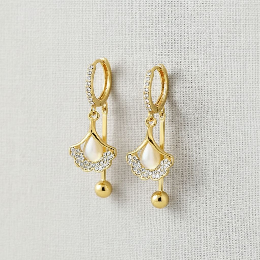 Cat's Eye Silver Fan Drop Earrings