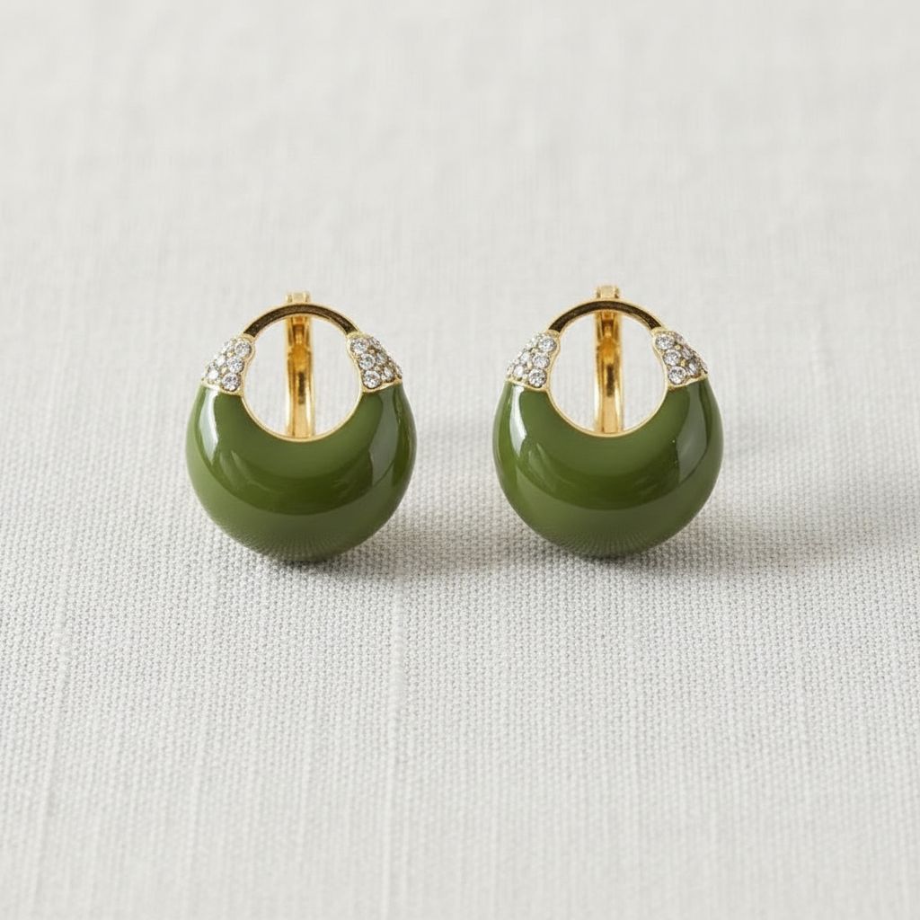 Retro Green Enamel Drop Earrings