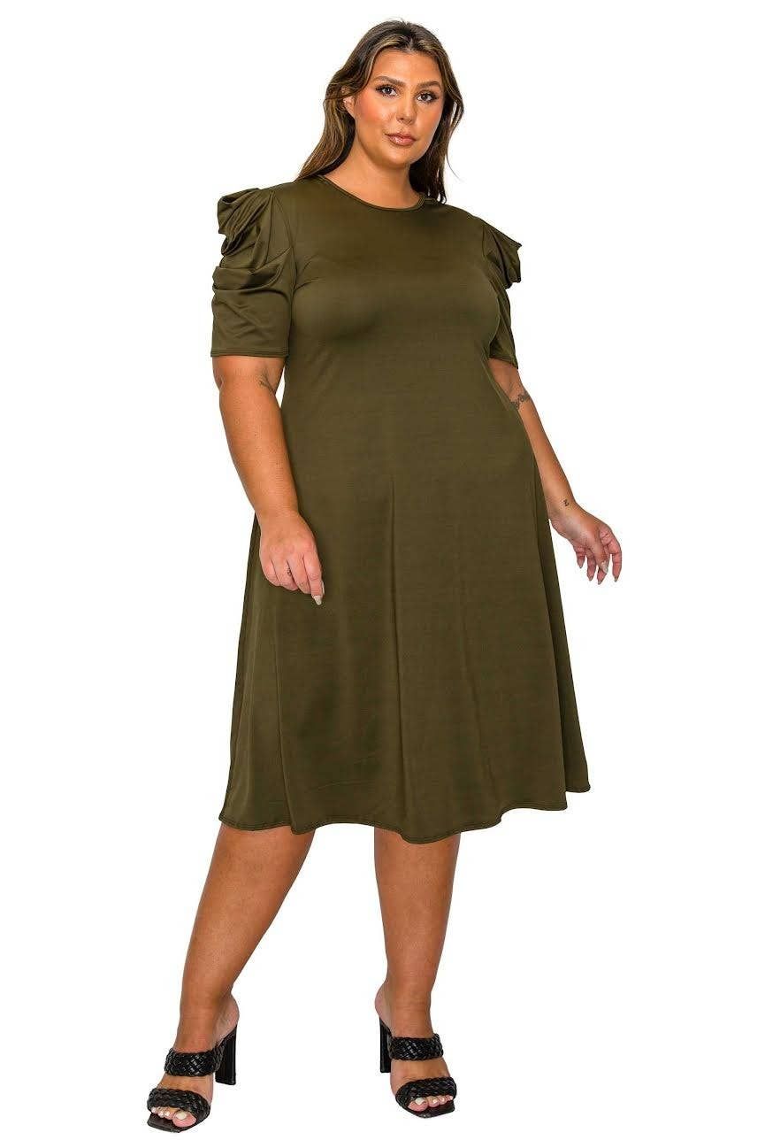 Aleyna Flare Dress, Color: Army Green, Size: 1X