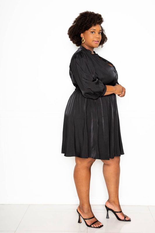 LUX SMOCKING SHIRT DRESS: Black
