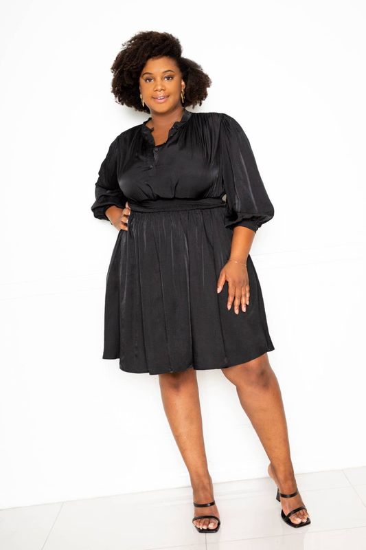 LUX SMOCKING SHIRT DRESS: Black