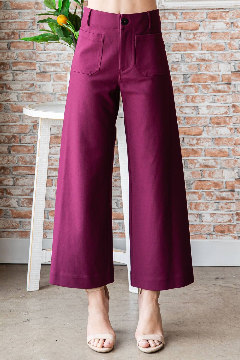 Super stretch knit pants with pocket-PIP9774, Color: Wine, Fit: Plus Size, Size: 3XL
