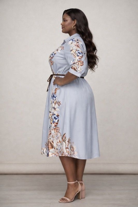 Blue Floral Print Waist Tie Dress