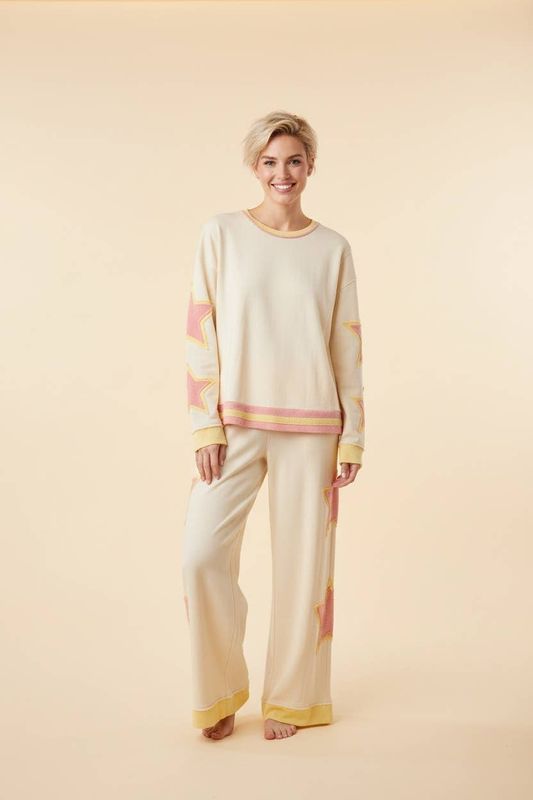 Star Patch Wide Leg Lounge Pants with Drawstring