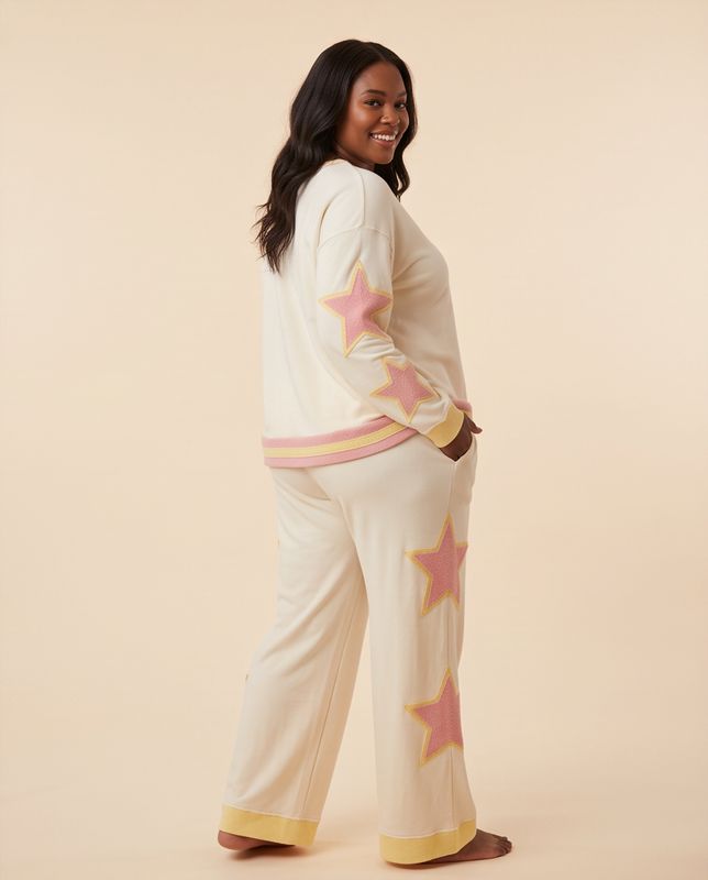Star Patch Wide Leg Lounge Pants with Drawstring