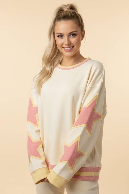 Long Sleeve Sweatshirt with Contrast Star Patch TOP
