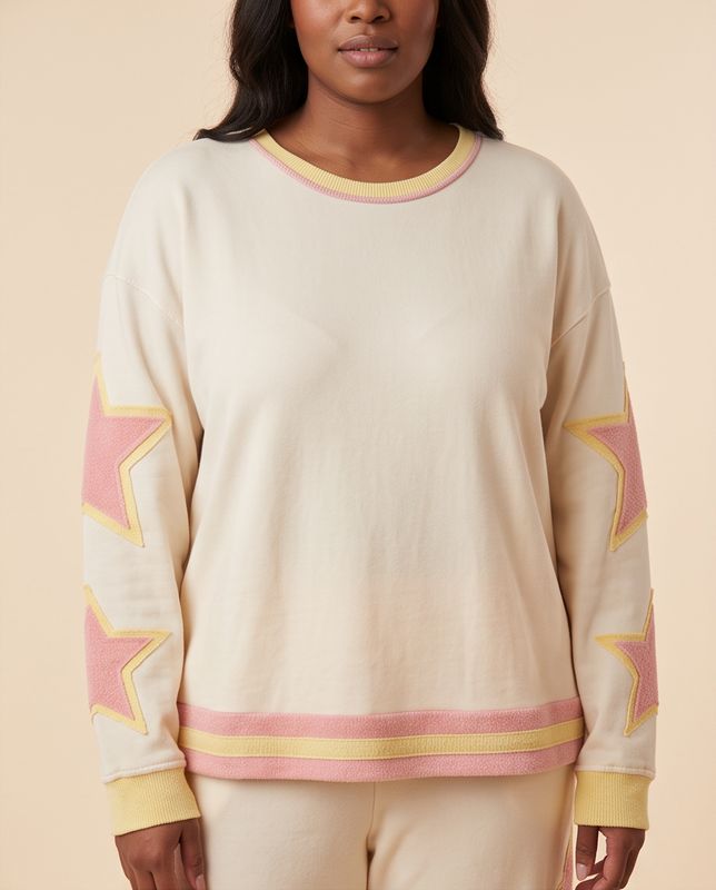 Long Sleeve Sweatshirt with Contrast Star Patch TOP