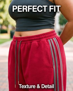 Red Wide Leg Sweat pant with Grey stripes, Color: Red, Fit: Relaxed, Size: S/M
