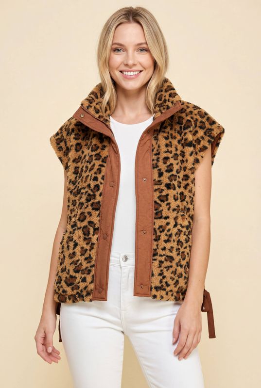 Leopard Print Sherpa Puffer Vest