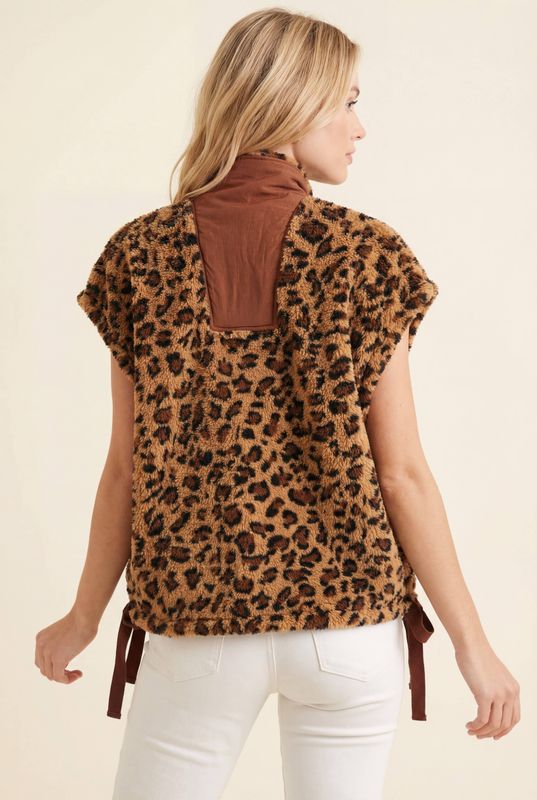 Leopard Print Sherpa Puffer Vest