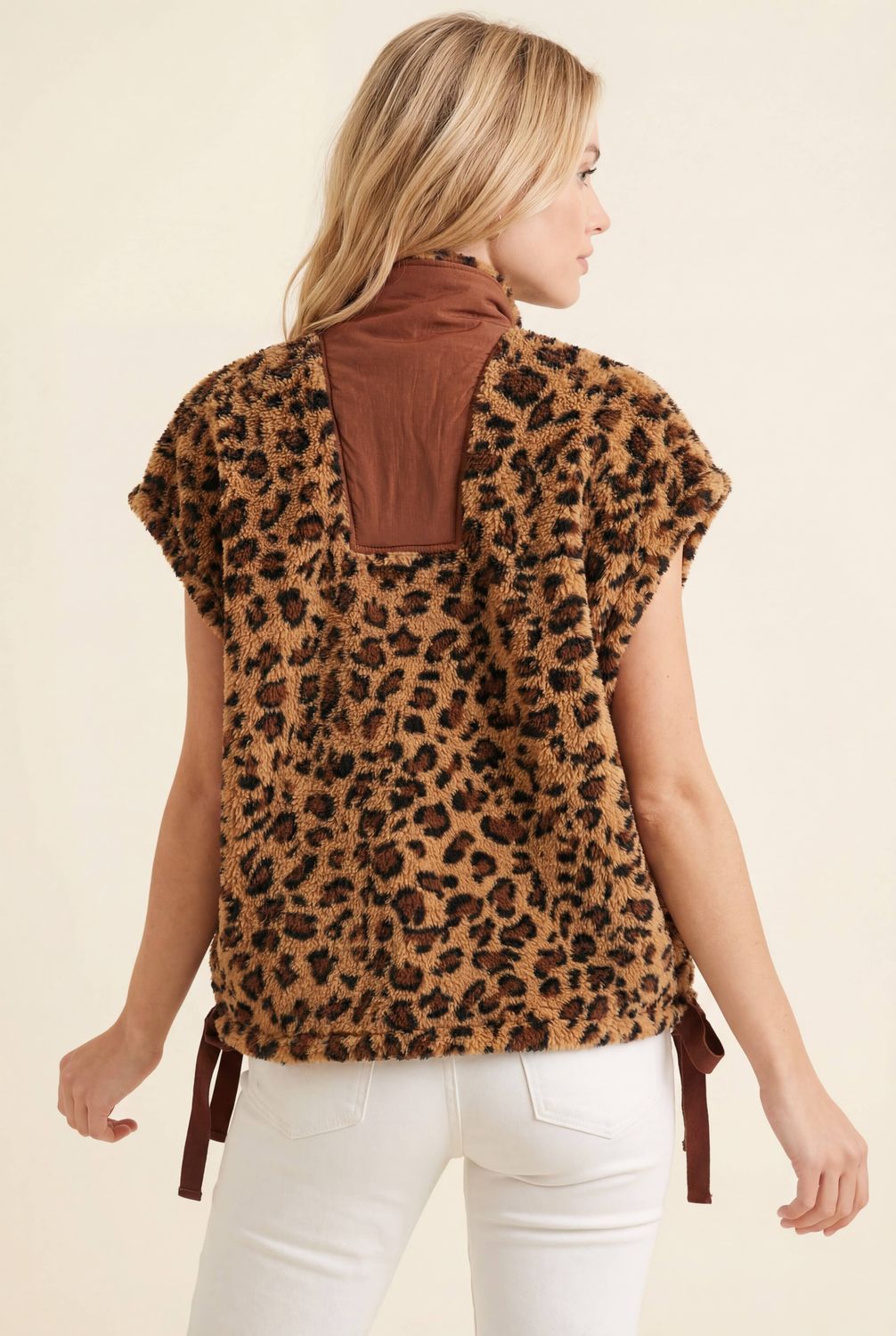 Leopard Print Sherpa Puffer Vest, Color: BROWN, Size: 3-2-1(1X-2X-3X)