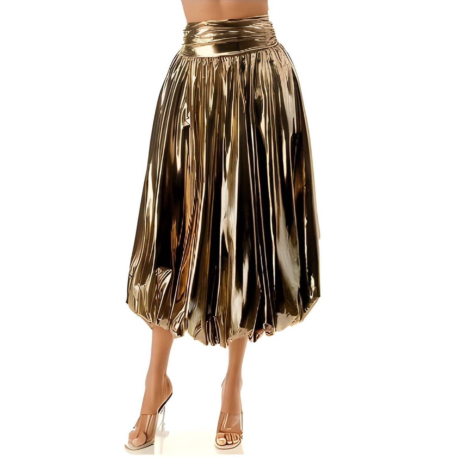 GOLD METALLIC MIDI SKIRT, Color: GOLD, Size: 3X