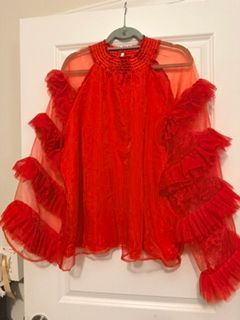Red Sheer Top with  Puffy Detail Sleeve