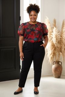 Red Sheer Top with Organza Puff Sleeve