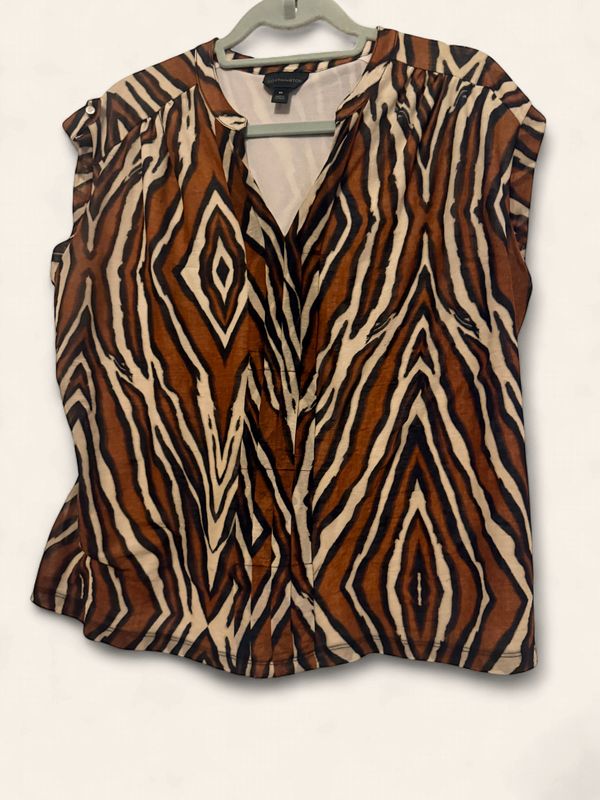 Sleeveless Worthington Blouse with Bold Brown and  Black Geometric Animal Print