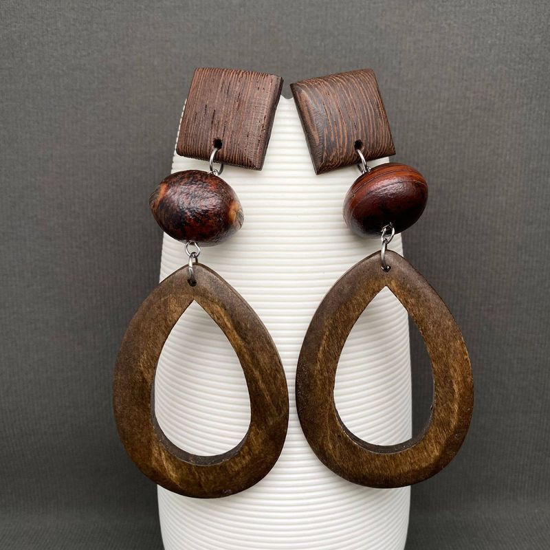 Wooden Geometric Shape Earrings