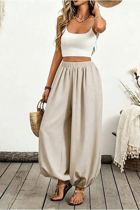 HIGH-WAISTED POCKET COMFORTABLE LANTERN PANTS