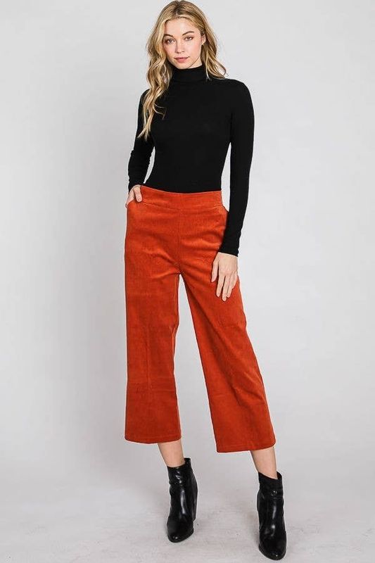 CORDUROY CROP WIDE LEG PANTS