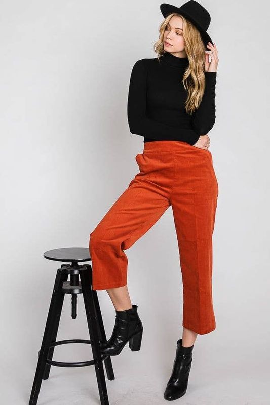 CORDUROY CROP WIDE LEG PANTS