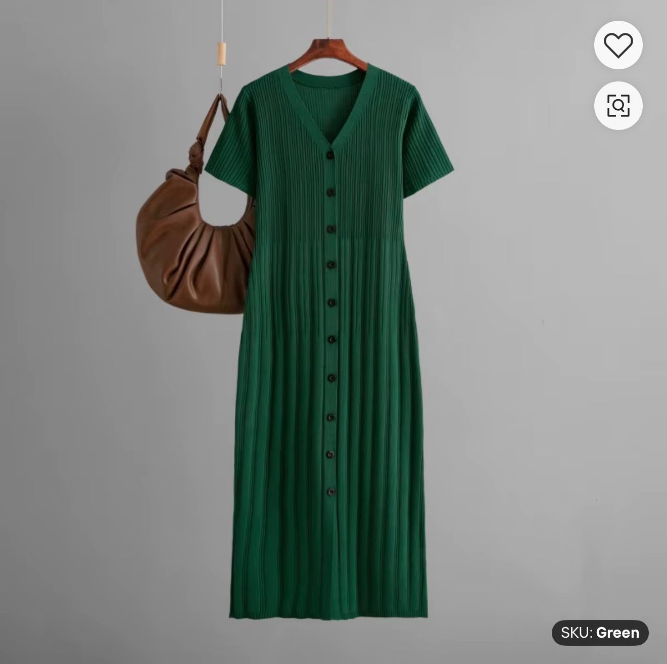 Single Breasted V- Neck Short Sleeve Slim Maxi Dress, Color: Green