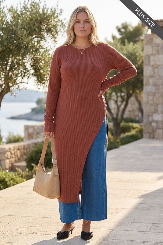 Side Slit Longline Tunic w/ Buttons TRV-POSHP