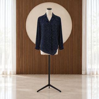 Previously Loved Button Up Black Blouse with white Poka Dots