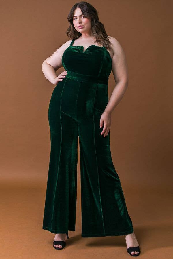 A Velvet Jumpsuit, Color: EMERALD GREEN, Size: 1X