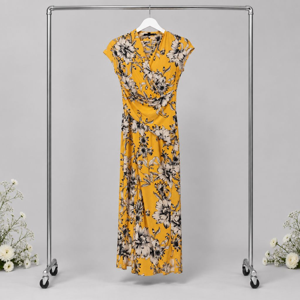 Previously Loved Pale Yellow with Tropical White and Black Flowers