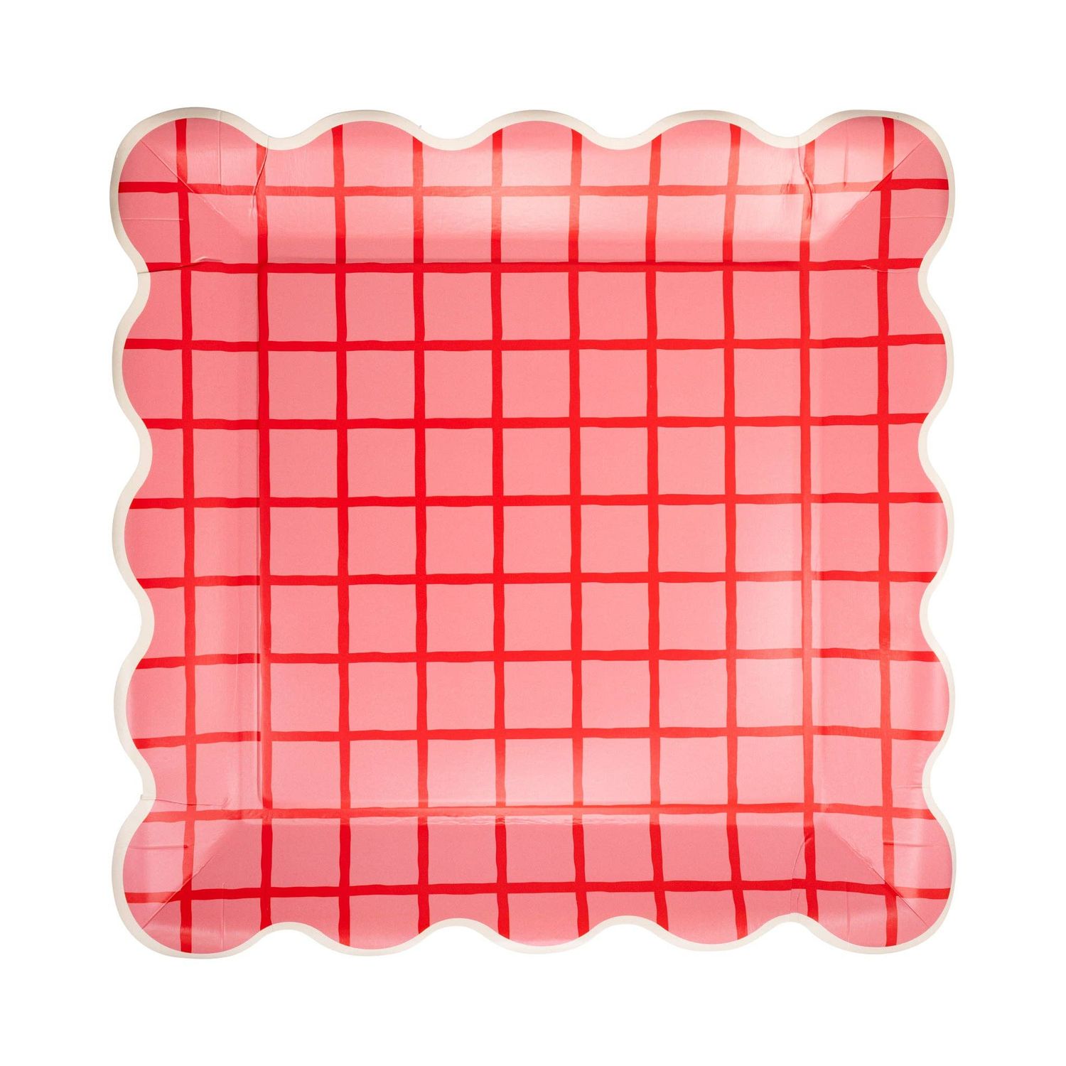Red and Pink Grid Scallop Square Plate Red and Pink Grid Scallop Square Plate