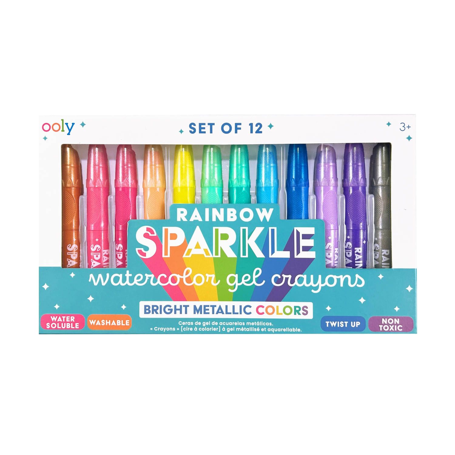 Rainbow Sparkle Metallic Watercolor Gel Crayons - Set of 12 Rainbow Sparkle Metallic Watercolor Gel Crayons - Set of 12