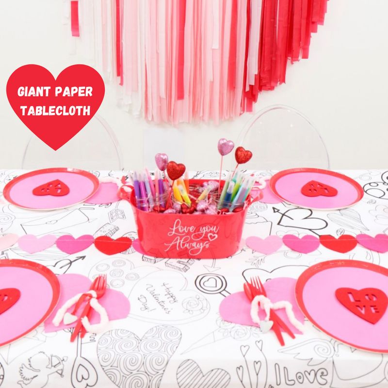 Valentine Coloring Tablecloth Kids Party Decor