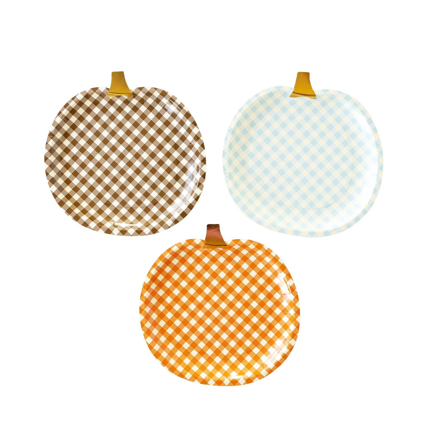 Harvest Gingham Pumpkin Shaped Paper Plate Set Harvest Gingham Pumpkin Shaped Paper Plate Set